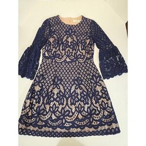 Eliza J Navy Blue Lace Bell Sleeve Dress Size 10 Lined Party Cocktail‎